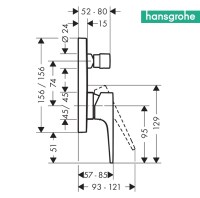 MEDIDAS MONOMANDO BAÑO-DUCHA EMPOTRADO METROPOL LOOP HANSGROHE